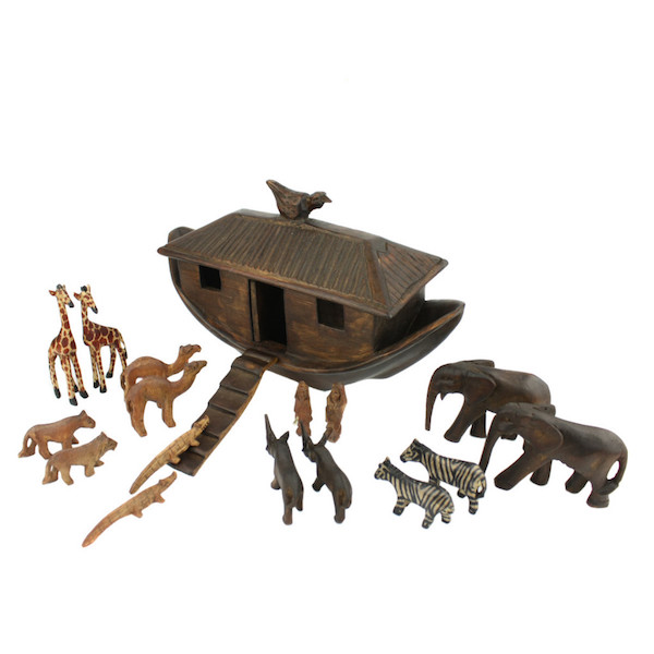 Hand Carved Wooden Noah's Ark with Animals «